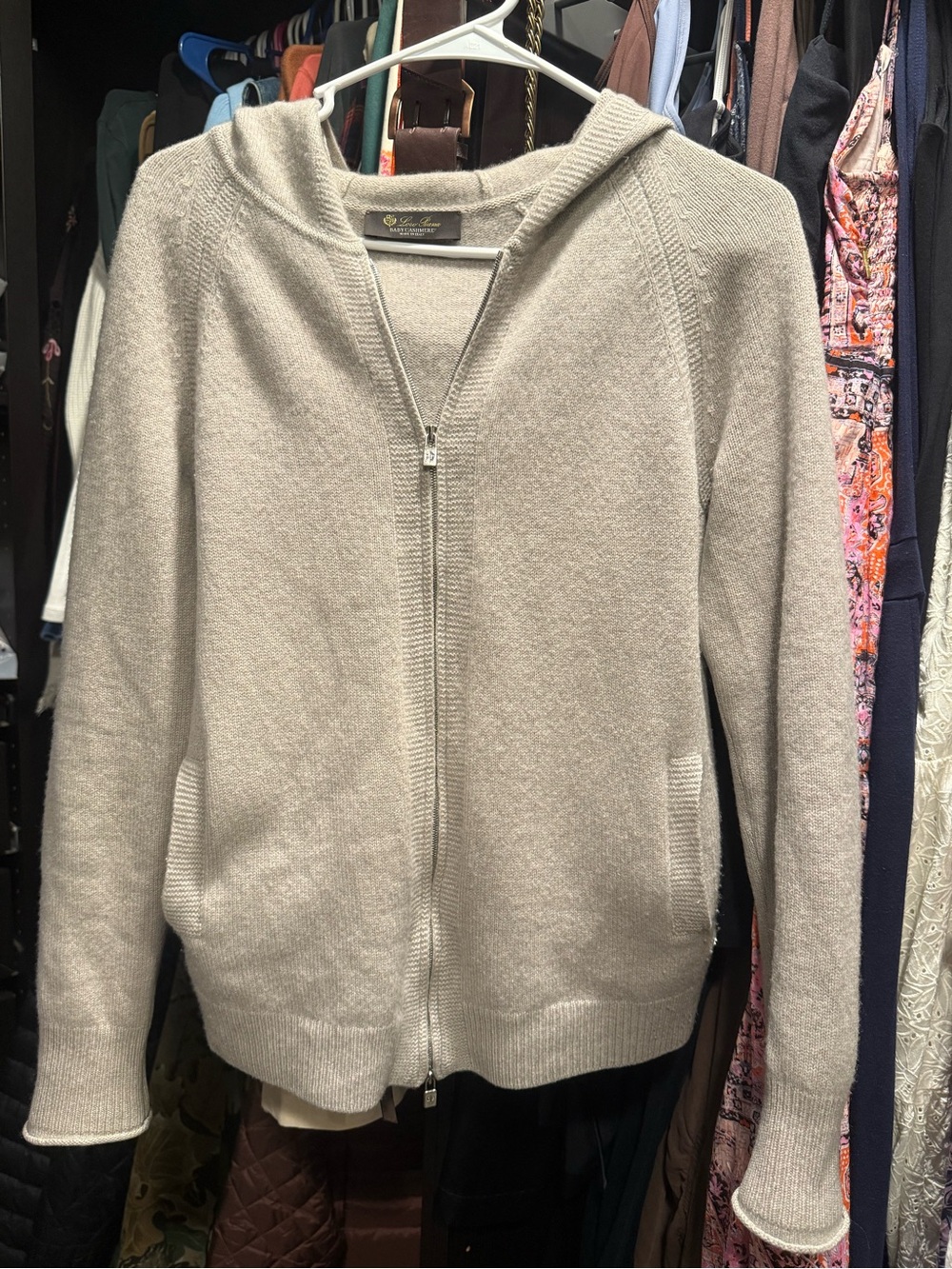 Loro Piana Merano Baby Cashmere Full-Zip Hooded Bomber Jacket Beige